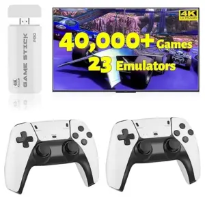 HRYYDS 2025 Retro Gaming Console Pro 4K HDMI with 40,000+ Built-in Classic Video Games - Plug & Play Game Stick for TV with 2 Wireless Controllers | 23 Emulator Support 64GB