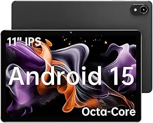 11" Tablet, 2025 Android 15 with Octa-core Processor, 8GB+128GB, 1TB Expandtion, 7000mAh Battery, HD IPS Large tableta,WiFi 6&BT5.0, Support GMS (Black, Case not Included)